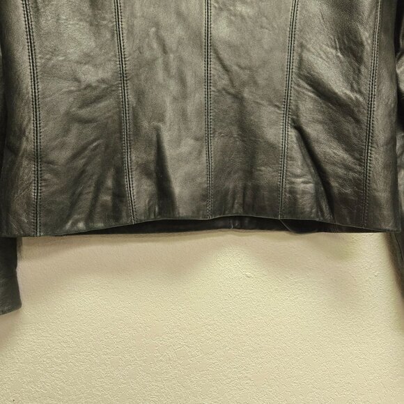 Vintage Wilsons Leather Black Cropped Blazer Jacket Soft Tailored M - Picture 15 of 16